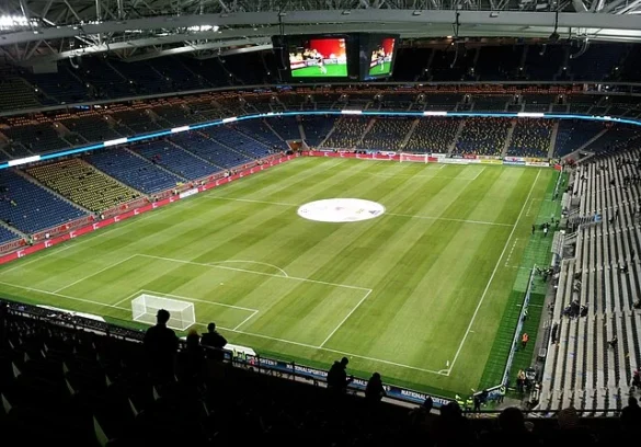 Sveriges trupp mot Estland och Azerbajdzjan. Strawberry Arena (före detta Friends Arena) från insidan