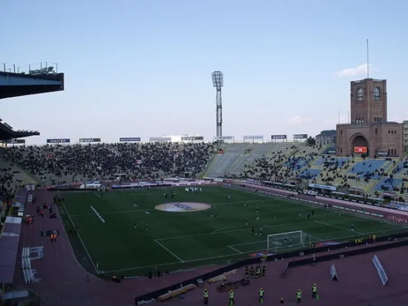 Bilden visar Stadio Renato Dall Ara som är hemmaarena för Bologna i Italien.