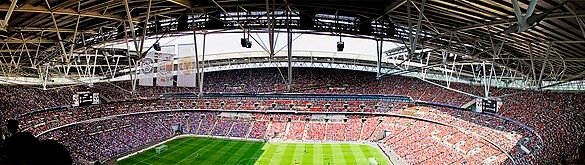 Wembley Stadium är en av arenorna under EM 2028. Bilden visar en panoramavy över Wembley arena